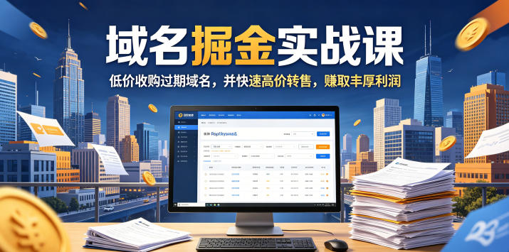 域名交易掘金实战课，低价收购过期域名，并快速高价转售，賺取丰厚利润【原创双语字幕】-千城资源网