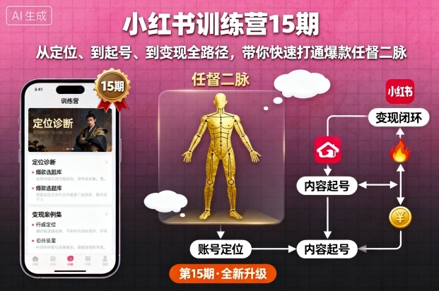 小红书训练营15期，从定位、到起号、到变现全路径，带你快速打通爆款任督二脉-千城资源网