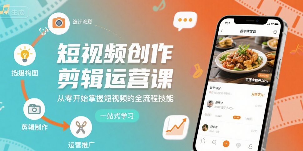 短视频创作剪辑运营课，从零开始掌握短视频的全流程技能-千城资源网