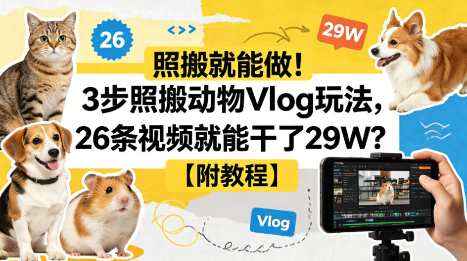 照搬就能做！3步照搬动物Vlog玩法，26条视频就能干了29W？【附教程】【赠coze一键生成工作流】-千城资源网