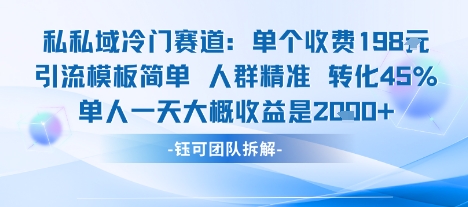 私域冷门赛道单个收费198米引流模板简单人群精准 45%的转化率单人一天大概收益多张-千城资源网