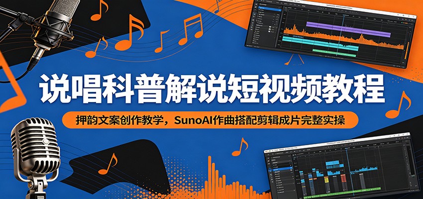 说唱科普解说短视频教程：押韵文案创作教学，SunoAI作曲搭配剪辑成片完整实操-千城资源网