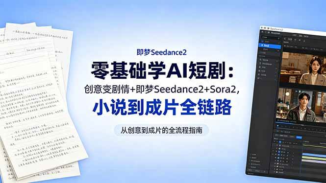 （18537期）零基础学AI短剧：创意变剧情+即梦Seedance2+Sora2，小说到成片全链路-千城资源网