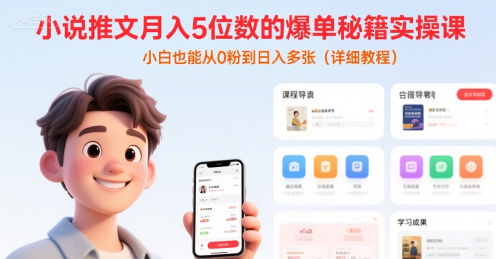 小说推文月入5位数的爆单秘籍实操课，，小白也能从0粉到日入多张(详细教程)-千城资源网