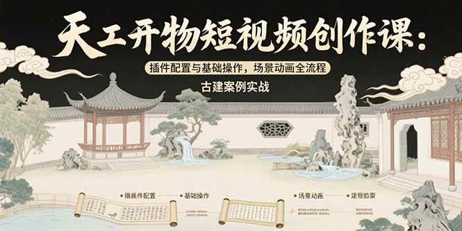 图片[1]-（15418期）天工开物短视频创作课：插件配置与基础操作，场景动画全流程 古建案例实战-千城资源网