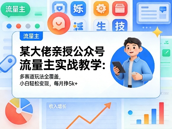某大佬亲授公众号流量主实战教学：多赛道玩法全覆盖，小白轻松变现，每月多挣5k+-千城资源网