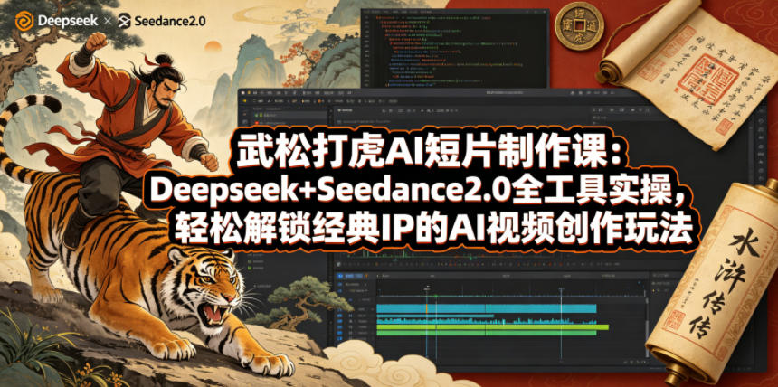 武松打虎AI短片制作课：Deepseek+Seedance2.0全工具实操，轻松解锁经典IP的AI视频创作玩法-千城资源网
