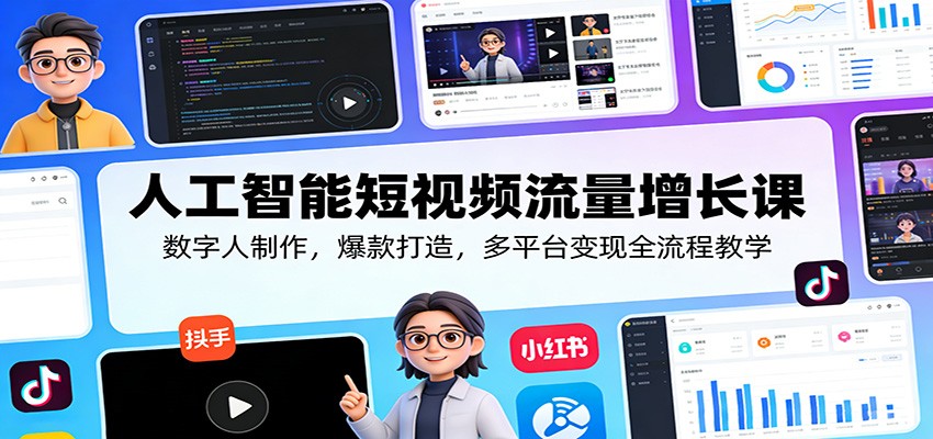 人工智能短视频流量增长课：数字人制作，爆款打造，多平台变现全流程教学-千城资源网