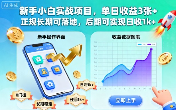 新手小白实战项目，单日收益3张+，正规长期可落地，后期可实现日收1k+【揭秘】-千城资源网