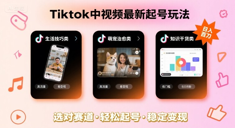 Tiktok中视频最新起号玩法，想要日入百刀，做好这几个赛道就可以了-千城资源网