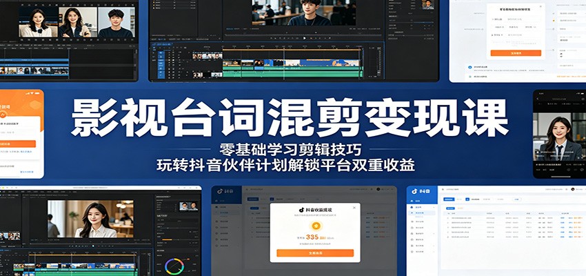 影视台词混剪变现课：零基础学习剪辑技巧，玩转抖音伙伴计划解锁平台双重收益-千城资源网