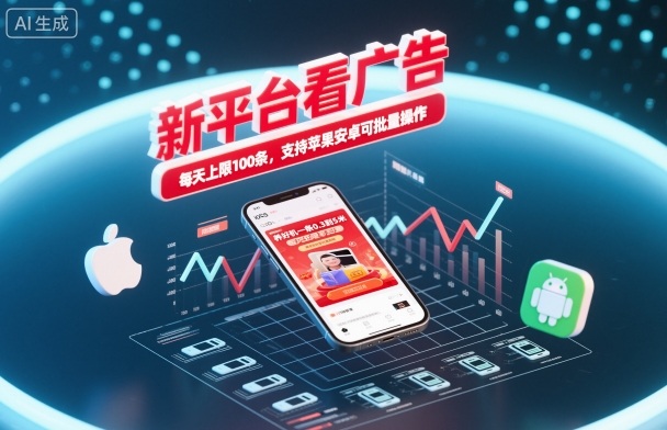 新平台看广告，养好机一条0.3到5米，每天上限100条，支持苹果安卓可批量操作-千城资源网