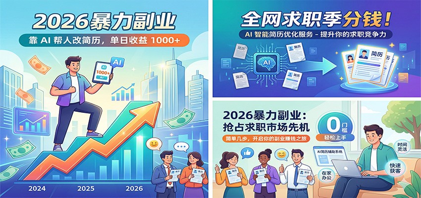 2026暴力副业：靠AI帮人改简历，单日收益1000+，全网求职季分钱-千城资源网