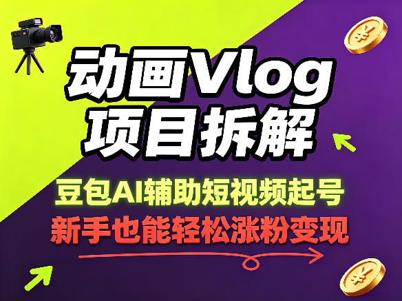 动画Vlog项目拆解，豆包AI辅助短视频起号，新手也能轻松涨粉，43条作品涨粉8.3W-千城资源网