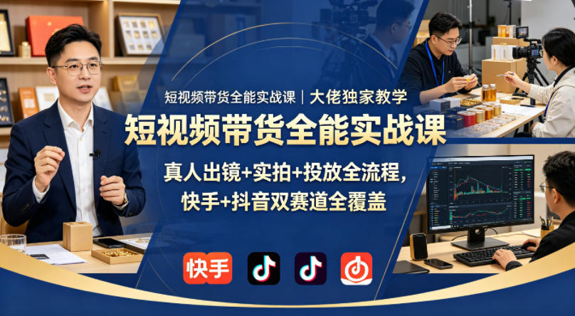 短视频带货全能实战课｜大佬独家教学，真人出镜+实拍+投放全流程，快手+抖音双赛道全覆盖-千城资源网