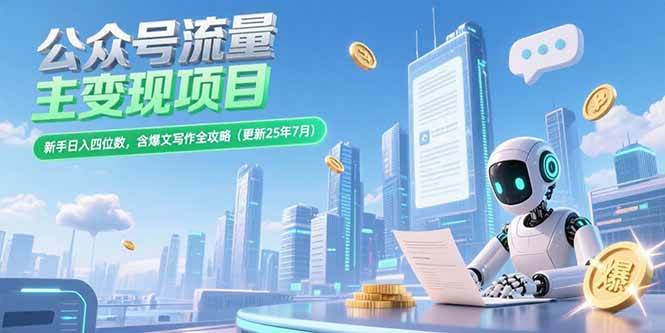 （15412期）公众号流量主变现项目，新手日入四位数，含爆文写作全攻略(更新25年7月)-千城资源网