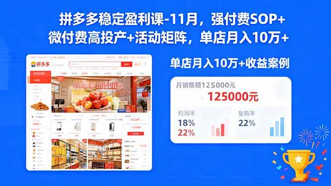 （16557期）拼多多稳定盈利课-11月，强付费SOP+微付费高投产+活动矩阵，单店月入10w+-千城资源网