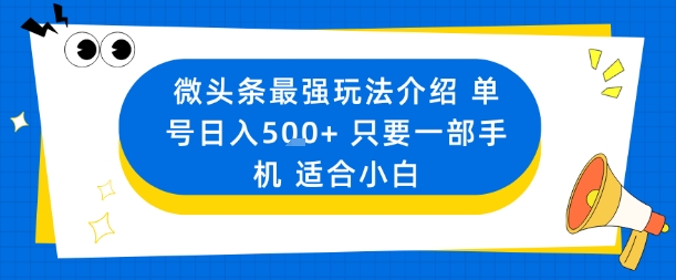 微头条最强玩法介绍一个号日入5张+只要一部手机适合小白-千城资源网