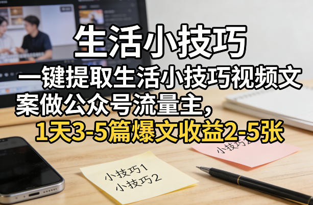 一键提取生活小技巧视频文案做公众号流量主，1天3-5篇爆文收益2-5张-千城资源网