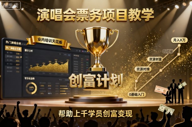 演唱会票务项目教学，业内培训天花板，帮助上千学员创富变现-千城资源网
