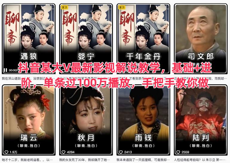 抖音某大V最新影视解说教学，基础+进阶，单条过100万播放，手把手教你做-千城资源网
