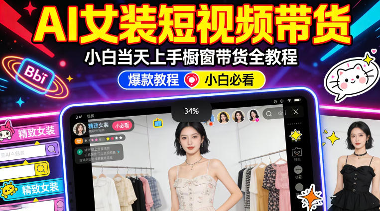 AI女装短视频橱窗带货：小白零门槛当天上手，高佣金爆款轻松賺！-千城资源网