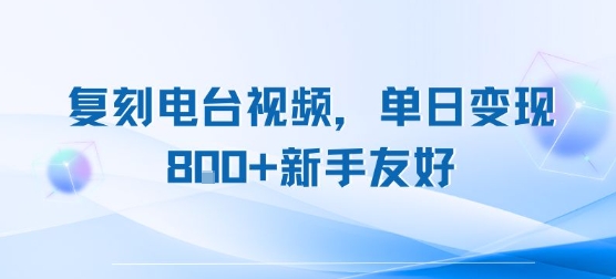 复刻电台视频，单日变现8张+新手友好，长期可做-千城资源网