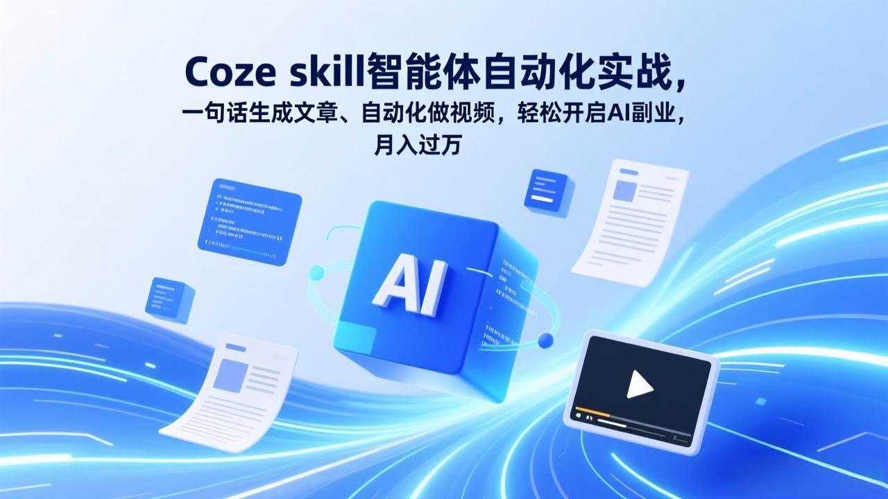 （17399期）Coze skill智能体自动化实战，一句话生成文章、自动化做视频，轻松开启AI副业，月入过万-千城资源网