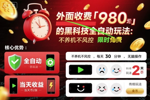 外面收费980的黑科技全自动玩法，不养机不风控，每天30分钟，无脑操作，当天收益2张【揭秘】-千城资源网