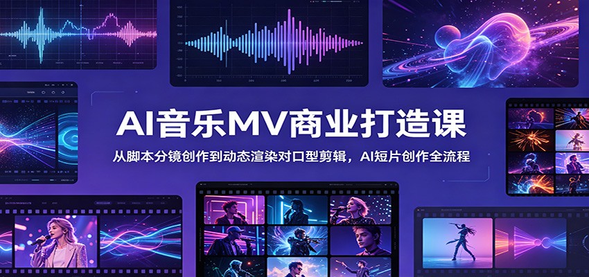 AI音乐MV商业打造课：从脚本分镜创作到动态渲染对口型剪辑，AI短片创作全流程-千城资源网