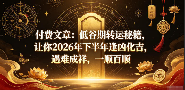付费文章：低谷期转运秘籍，让你2026年下半年逢凶化吉，遇难成祥，一顺百顺-千城资源网