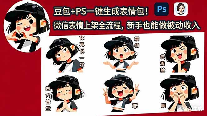（18402期）豆包+PS一键生成表情包！微信表情上架全流程，新手也能做被动收入-千城资源网
