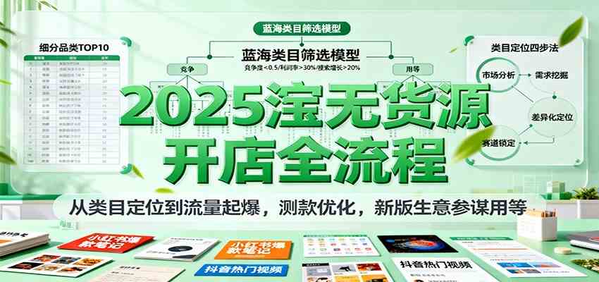 2025淘宝无货源开店全流程，从类目定位到流量起爆，测款优化，新版生意参谋用等-千城资源网