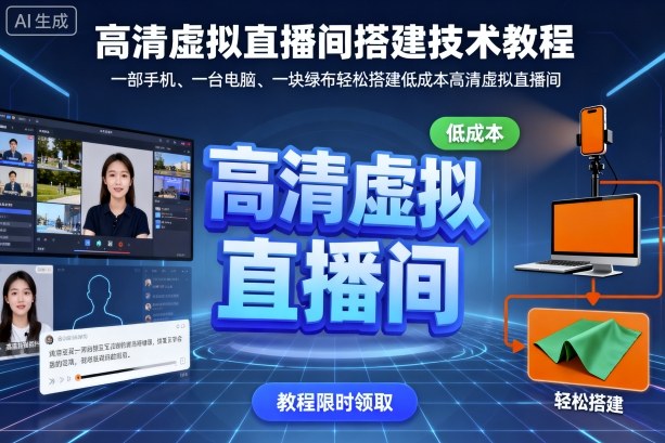 高清虚拟直播间搭建技术教程，一部手机、一台电脑、一块绿布轻松搭建低成本高清虚拟直播间-千城资源网