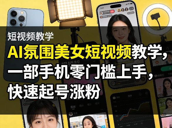 AI氛围美女短视频教学，一部手机零门槛上手，快速起号涨粉-千城资源网