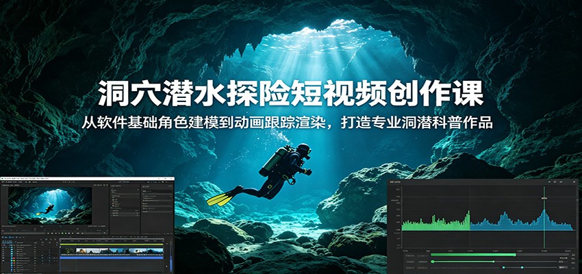 洞穴潜水探险短视频创作课：从软件基础角色建模到动画跟踪渲染，打造专业洞潜科普作品-千城资源网