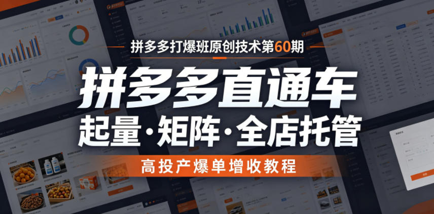 拼多多打爆班原创技术第60期，拼多多直通车，起量・矩阵・全店托管，高投产爆单增收教程-千城资源网