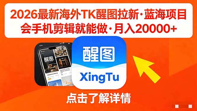 （18112期）26年最新海外Tk醒图拉新，蓝海项目，会手机剪辑就可以做，月入20000＋-千城资源网