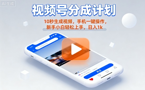 视频号分成计划懒人玩法，10秒生成视频，手机一键操作，新手小白轻松上手，日入1K【揭秘】-千城资源网