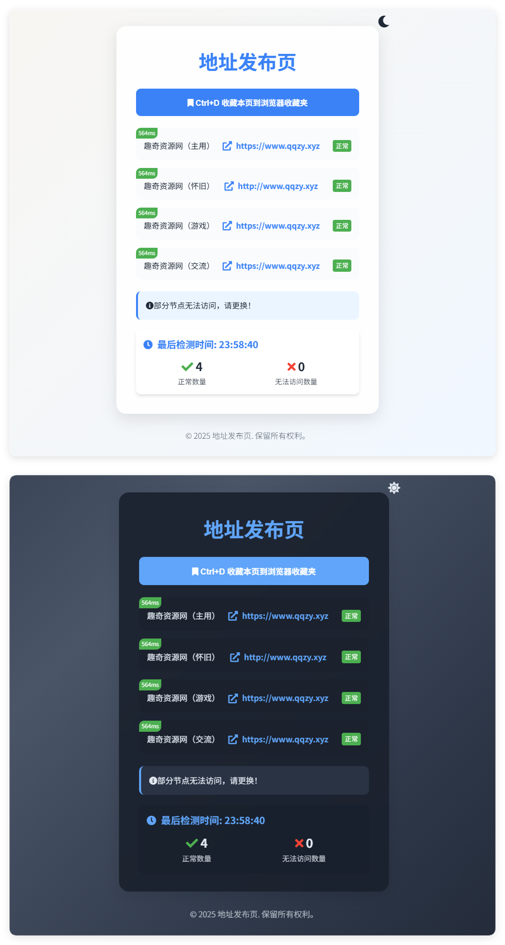 全新UI自适应网址发布页源码-千城资源网