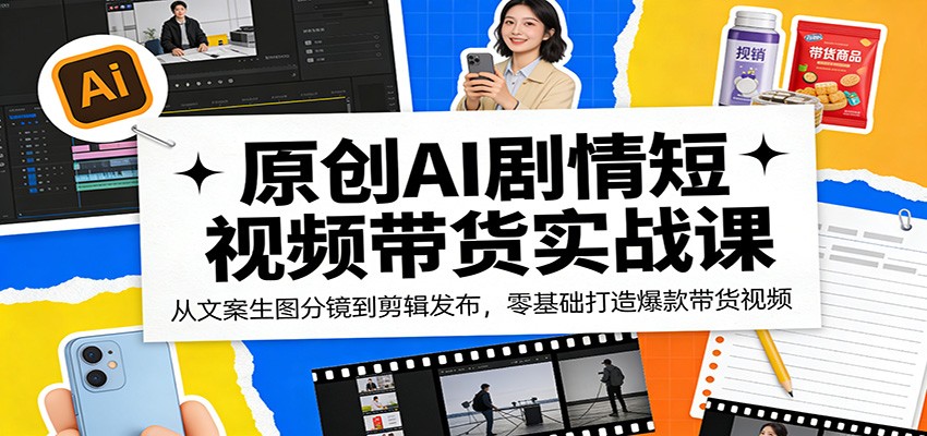 原创AI剧情短视频带货实战课：从文案生图分镜到剪辑发布，零基础打造爆款带货视频-千城资源网