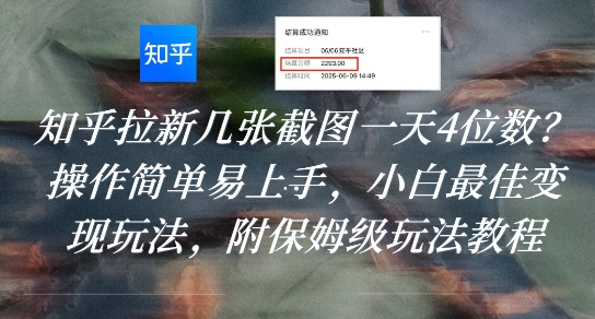 知乎拉新几张截图一天4位数？操作简单易上手，小白最佳变现玩法，附保姆级玩法教程-千城资源网