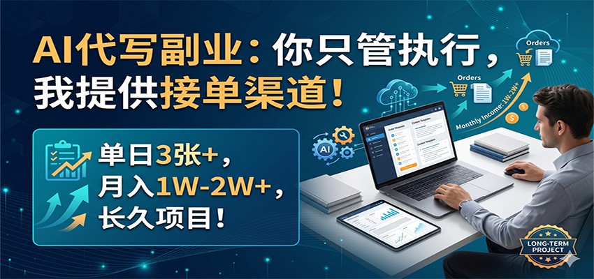 AI代写副业：你只管执行，我提供接单渠道！单日3张+，月入1W-2W+，长久项目-千城资源网