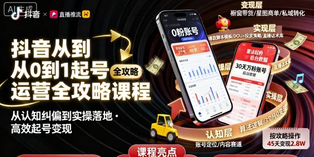 抖音从0到1起号运营全攻略课程，从认知纠偏到实操落地，高效起号变现-千城资源网