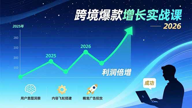 （17279期）跨境爆款增长实战课，教授用户意图洞察、内容飞轮搭建、精准广告投放，助力卖家2026年利润倍增-千城资源网