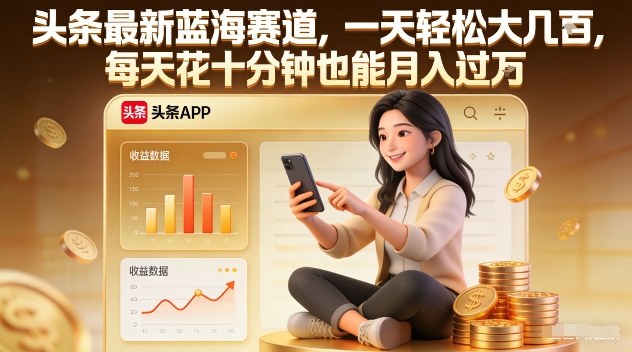 头条最新蓝海赛道，一天轻松大几张，每天花十分钟也能月入过1W【揭秘】-千城资源网