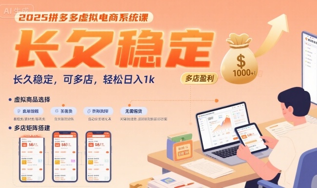 2025拼多多虚拟电商系统课，长久稳定，可多店，轻松日入1k-千城资源网