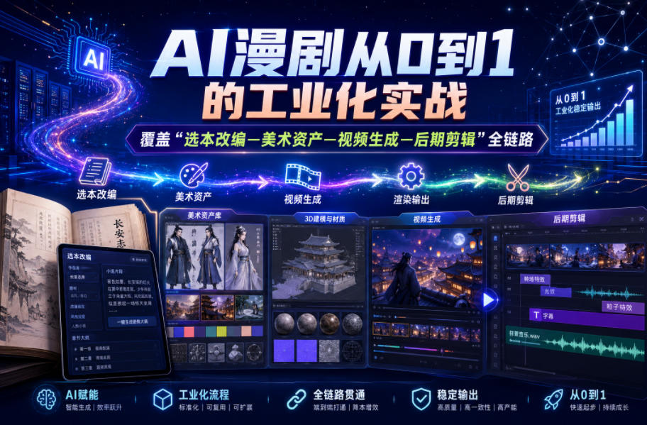 AI漫剧从0到1的工业化实战，覆盖“选本改编—美术资产—视频生成—后期剪辑”全链路（更新6月）-千城资源网