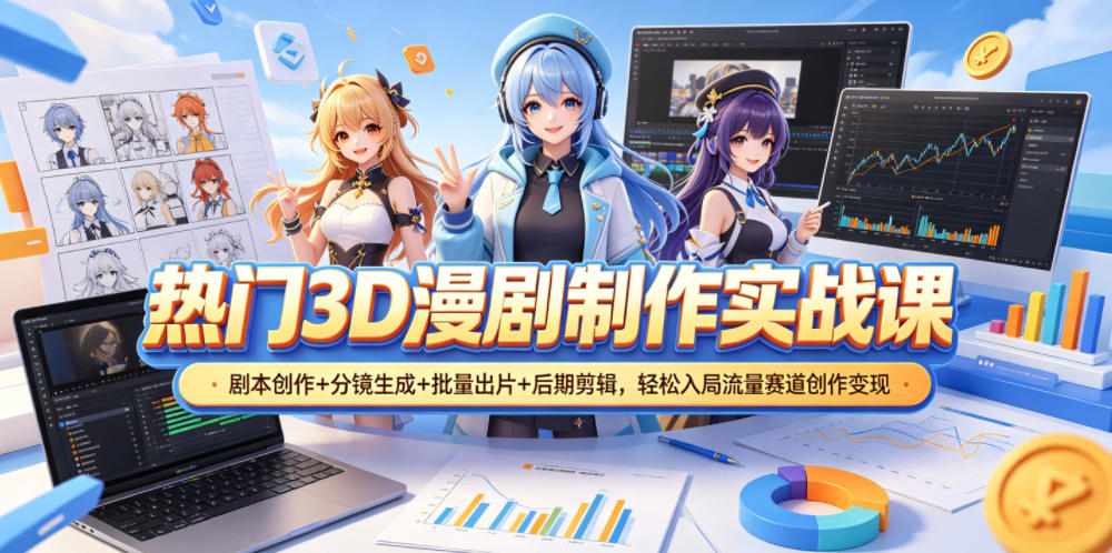 热门3D漫剧制作实战课，剧本创作+分镜生成+批量出片+后期剪辑，轻松入局流量赛道创作变现-千城资源网