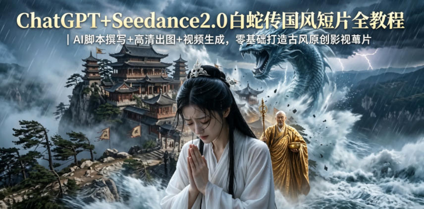 ChatGPT+Seedance2.0白蛇传国风短片全教程｜AI脚本撰写+高清出图+视频生成，零基础打造古风原创影视短片-千城资源网
